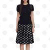 Black wool short-sleeved shirt love lock embroidery design spring and summer Henry collar waist-closing slim top for women