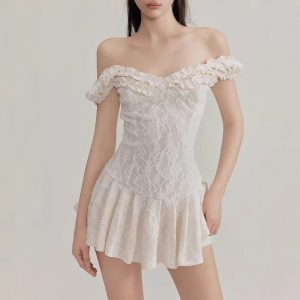 Original Heavy Industry Compound Jacquard French Lace Ear-Ear Mini-Short-Letter Skirt Dress